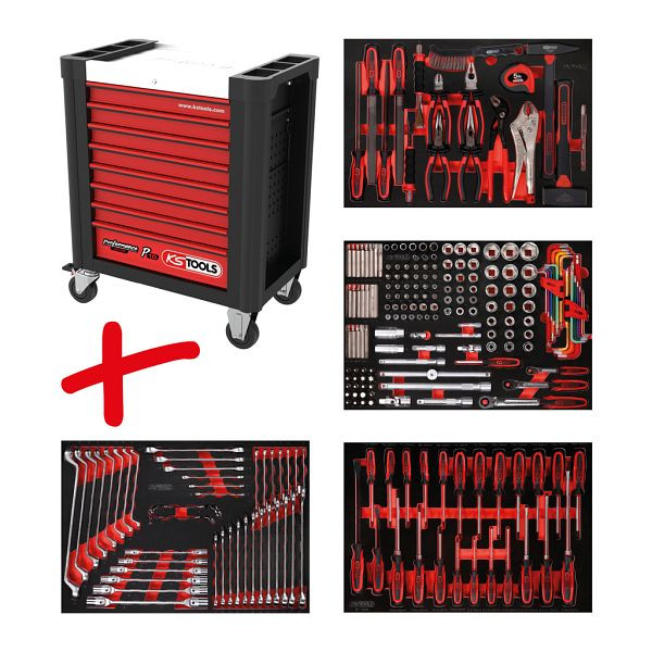 KS Tools PERFORMANCEplus Werkstattwagen-Satz P10, mit 241 Werkzeugen und 4 Schubladen, 810.4241