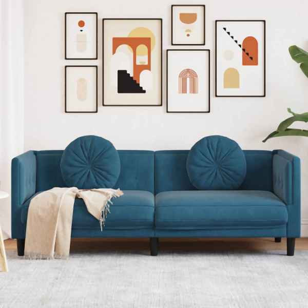 vidaXL Sofa mit Kissen 3-Sitzer Blau Samt, Polyester, 372650