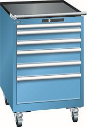 LISTA Schubladenschrank mobil 27x36E (BxTxH) 564x725x890mm AUTO Lock, Lichtblau, 6 Schubladen, Fronthöhen: 50 - 200 mm, 78.548.010.A