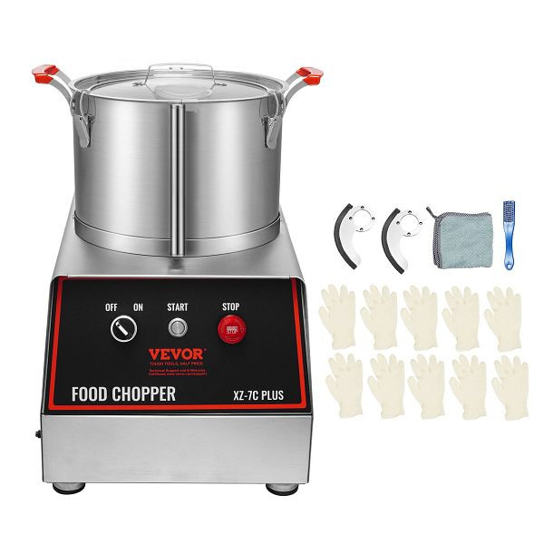 VEVOR Gemüseschneider Elektrischer 750 W, 7,71 L Edelstahl für Obst und Gemüse, Hotels, Salatläden, Snackbars mit Druckknöpfen, AJSQSJ6L840WYONKEV2