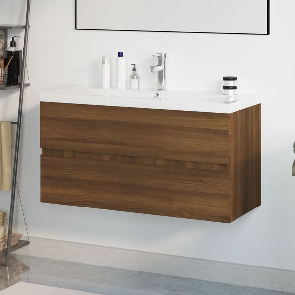 vidaXL Waschbeckenschrank mit Einbaubecken Braun Eiche Holzwerkstoff, 3152884