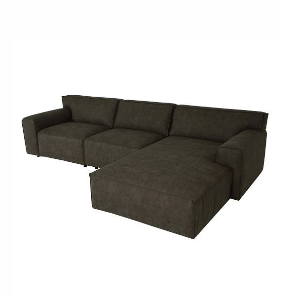 Mendler Ecksofa HWC-J59, Couch Sofa mit Ottomane rechts, Made in EU, wasserabweisend, Kunstleder grau-braun, 81832+81833+81834