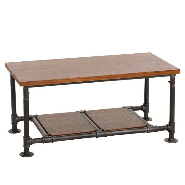 Mendler Couchtisch HWC-N27, Wohnzimmertisch Tisch Sofatisch Beistelltisch, Industrial Massiv-Holz Metall 48x100x50cm, braun, 106028