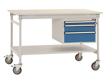 Manuflex Komplett-Beistelltisch BASIS mobil mit Melamin-Platte + Gehäuse-Unterbau, BxTxH: 1000 x 800 x 850 mm, Brillantblau, BB5361.5007