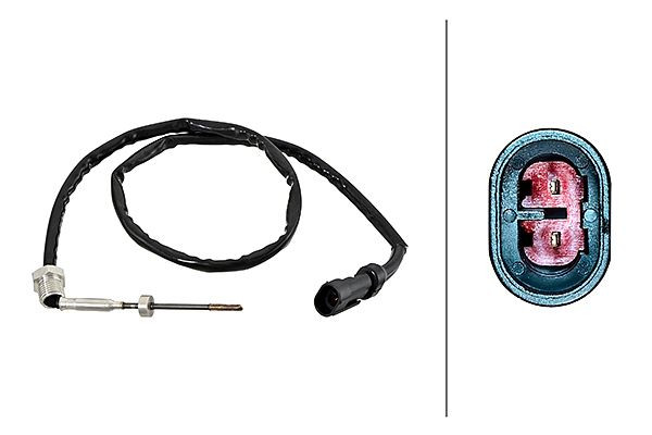 HELLA Sensor, Abgastemperatur, 2-polig, geschraubt, Kabel: 500mm, 6PT 358 181-371