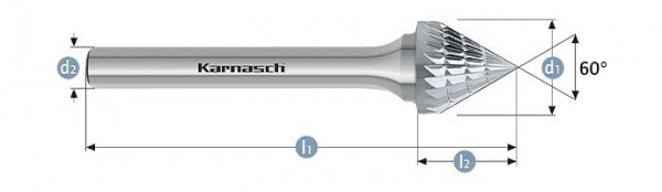 Karnasch Hartmetall-Frässtift unbeschichtet KSJ/ HP-3 d1= 25,0 / l2= 24,5 / d2= 6 / l1= 68mm, 113101040