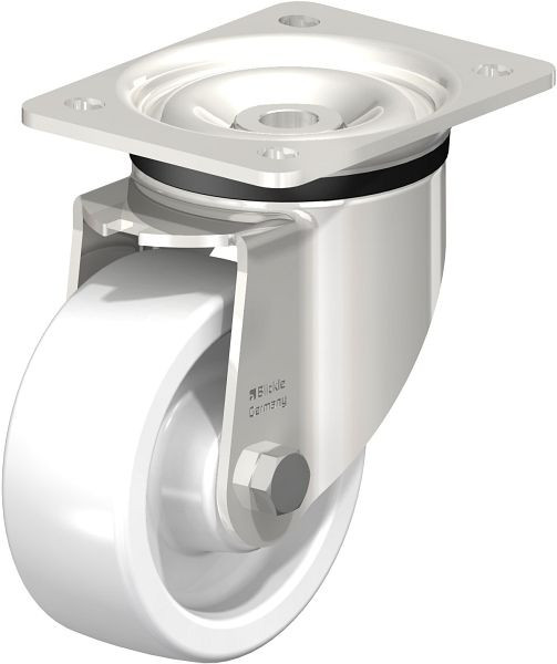 Blickle LKX-SPO 127G Edelstahl-Schwerlast-Lenkrolle mit Anschraubplatte, Polyamid, Weiß, 587048