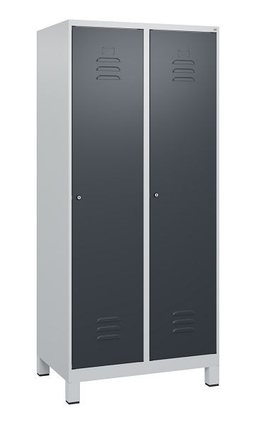 C+P Umkleidespind Classic PLUS mit Mitteltrennwand, Füße, 2 Abteile, 1800x800x500mm, 7035/7016, Zylinderschlösser, 0800107-22F S10023