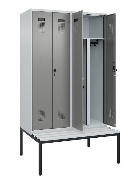 C+P PSA Doppel-Spind Evolo PLUS, Bank, 4 Abteile, 2120x1200x815mm, 7035/0004, Drehriegel, Sitzfläche Kunststoff, Sitzbank, 0490527-40P S10068