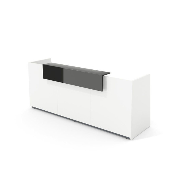 Deskin Theke LIBRA, Dekor weiß, Aufsatz grau glänzend, B 2600 x T 950 x H 1100 mm, 288082