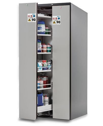 asecos Wide-Scoper, Feuerbeständiger Gefahrstoffschrank 81-8, 2 Vertikalauszüge, 8 Fachböden, grau, 245549