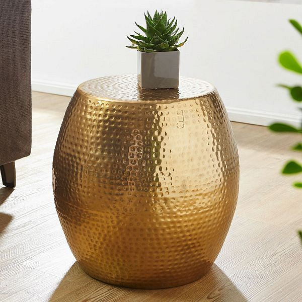 Wohnling Beistelltisch PEDRO 42 x 42 x 42 cm Aluminium Gold Orientalisch Rund, WL5.468