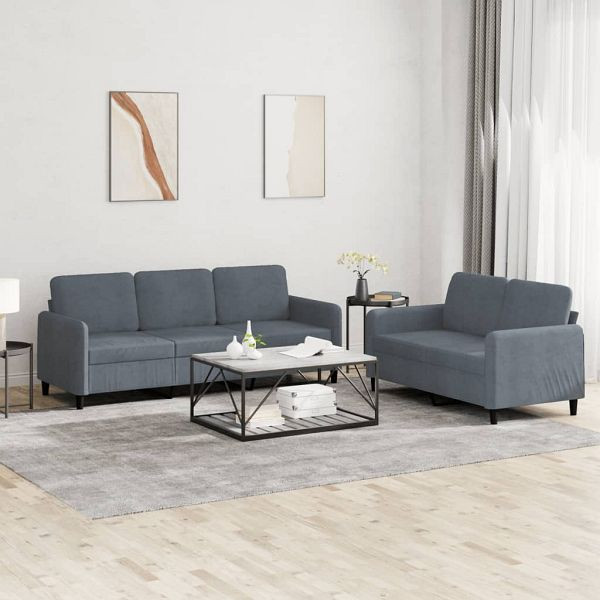 vidaXL 2-teilig Sofagarnitur Dunkelgrau Samt, 3202015, 8721012069824