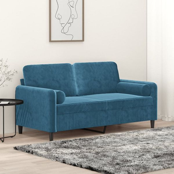 vidaXL 2-Sitzer-Sofa mit Zierkissen Blau 140 cm Samt, 3200890