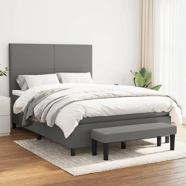 vidaXL Boxspringbett mit Matratze Dunkelgrau 140x190 cm Stoff, 3136430