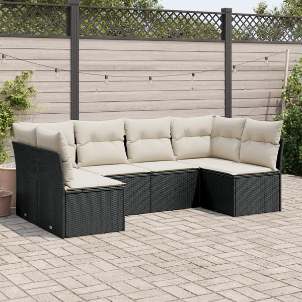 vidaXL 6-teilig Garten-Sofagarnitur mit Kissen Schwarz Poly Rattan, 3217386