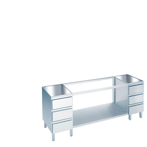 CHROMOnorm Arbeitstisch mit Zwischenboden und Schubladenblöcken, Tiefe 560 (600)mm, ohne Tischplatte, TZ0612US3B0
