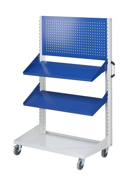 ANKE Werkbänke Grundwagen Lochblechpaneel und Ablage schräg; 1250x650x1950 mm; RAL 7035/5010; mit 1xLochblechpaneel; 2xAblage schräg 450 mm, 962.205