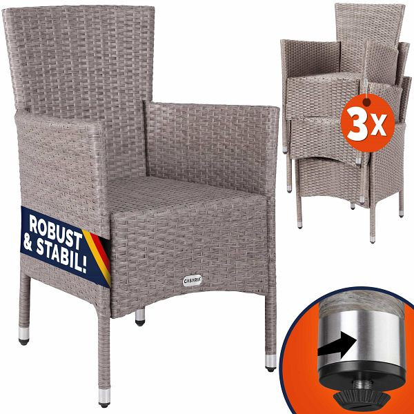 casaria Polyrattan Gartenstuhl 3er-Set Creme stapelbar, 106721
