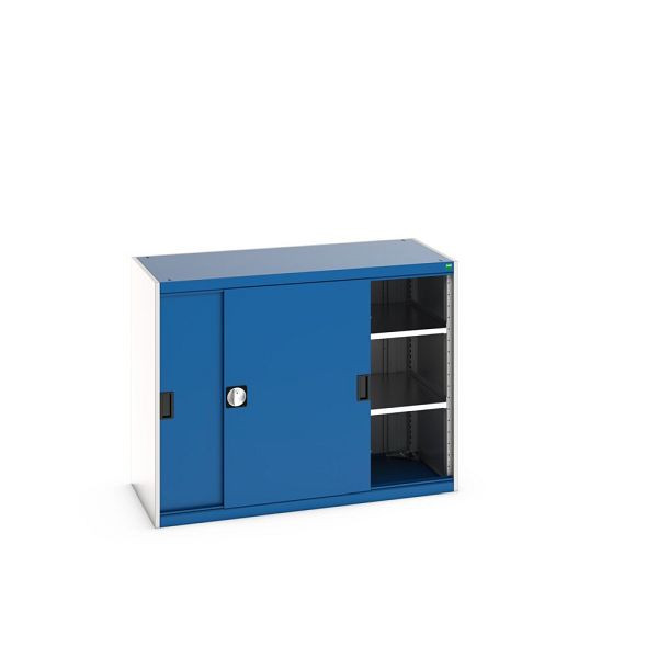 bott cubio Schiebetürenschrank bestückt, mit 2 Fachböden, BxTxH: 1300x650x1000mm, Enzianblau, 40022062.11V