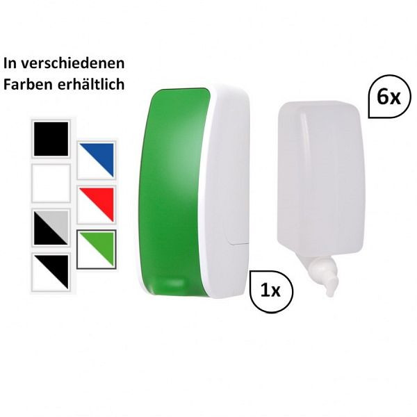 Blanc Hygienic SET: Schaumseifenspender manuell, Blanc Cosmos + 6x 1-Liter Schaumseife mild, Farbe: schwarz/weiß, PS-FS1000-1150WS
