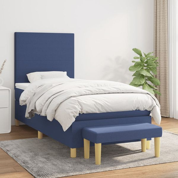 vidaXL Boxspringbett mit Matratze Blau 90x200 cm Stoff, 3136971