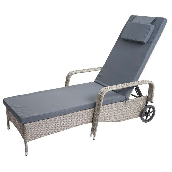 Mendler Poly-Rattan Sonnenliege Carrara, Relaxliege Gartenliege Liege, Alu, grau, Kissen dunkelgrau, 65248