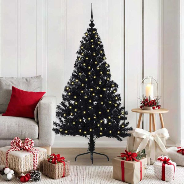 vidaXL Künstlicher vorbeleuchteter Weihnachtsbaum Schwarz 150 cm PVC, 3397129