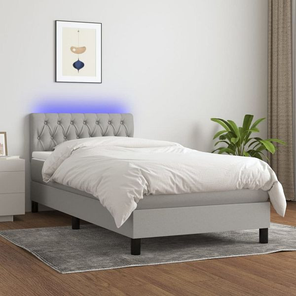 vidaXL Boxspringbett mit Matratze & LED Hellgrau 100x200 cm Stoff, 3133373
