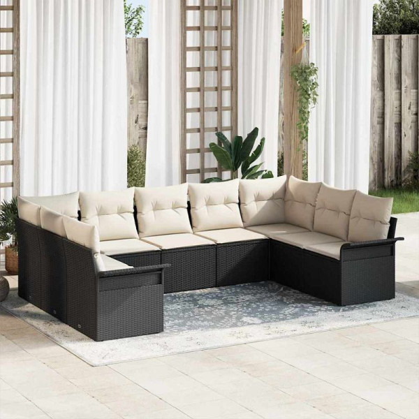 vidaXL Garten-Sofa-Set mit Kissen, 9er Set, Schwarz Poly Rattan, 3354186