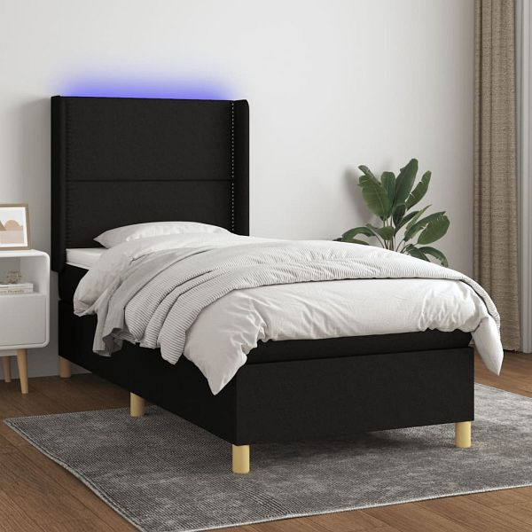 vidaXL Boxspringbett mit Matratze & LED Schwarz 90x200 cm Stoff, 3138767