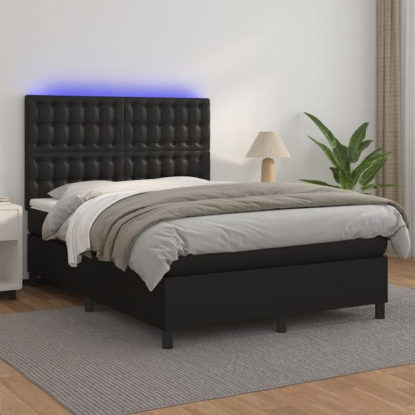 vidaXL Boxspringbett mit Matratze & LED Schwarz 140x200 cm Kunstleder, 3135945