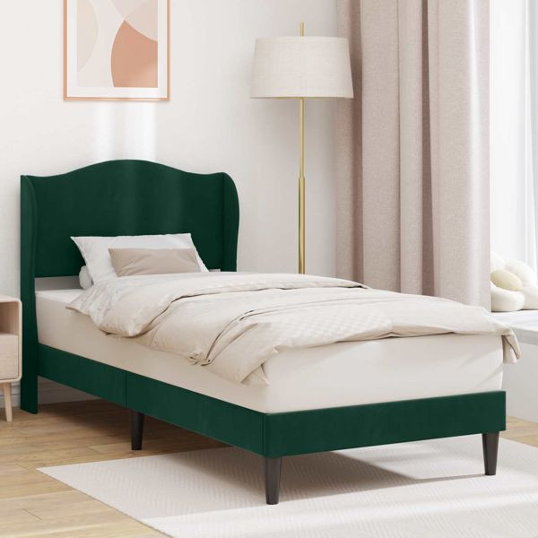 vidaXL Bettrahmen mit Kopfteil Dunkelgrün 90 x 200 cm Samt, 42027895