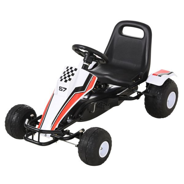 HOMCOM Go Kart Kinderfahrzeug Tretauto mit Pedal für 3-8 Jahre Stahl Weiß, 341-036