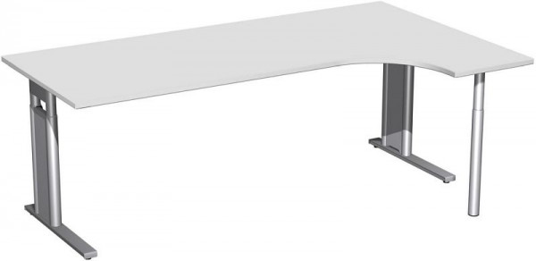 geramöbel PC-Schreibtisch rechts höhenverstellbar, C Fuß Blende optional, 2000x1200x680-820, Lichtgrau/Silber, N-647317-LS