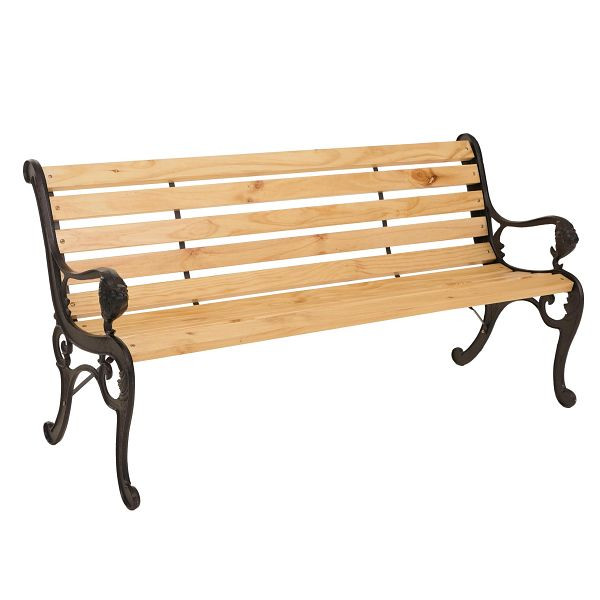 Mendler Gartenbank HWC-O25, Sitzbank Parkbank Holzbank 3-Sitzer, Gusseisen Holz Kiefer, 164cm, natur, 109443+109444