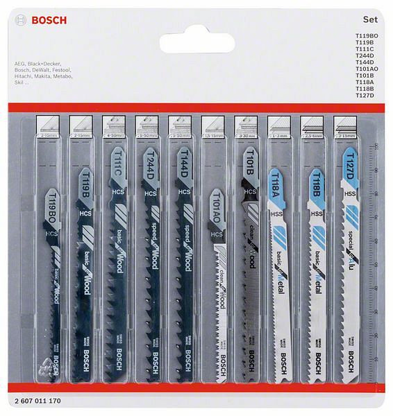 Bosch Stichsägeblatt-Set Wood and Metal, 10-teilig, VE: 5 Stück, 2607011170
