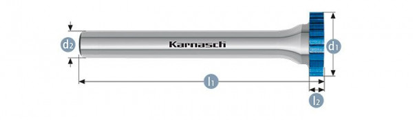 Karnasch Hartmetall-Frässtift Blue-Tec beschichtet RIMshape/HP-2 d1= 25 / l2= 6,3 / d2= 8 / l1= 51mm, 116011020