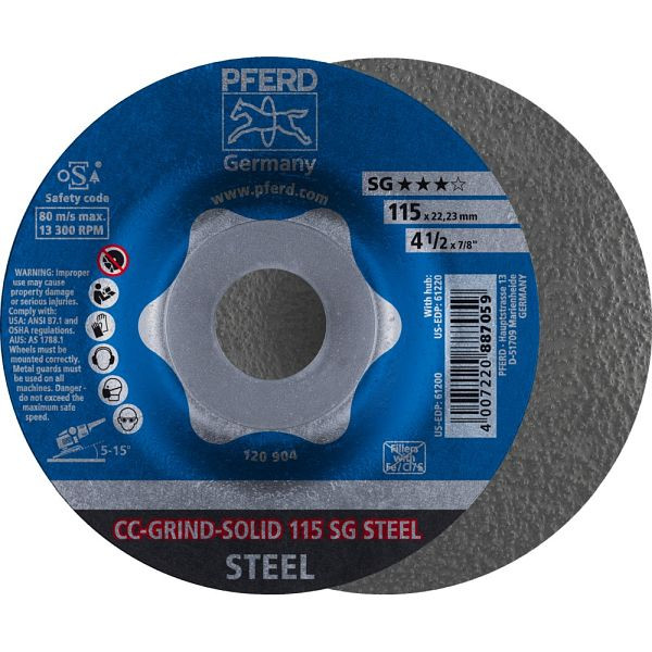 Pferd CC-GRIND-Schleifscheibe CC-GRIND-SOLID 115 SG STEEL, VE: 10 Stück, 64185115