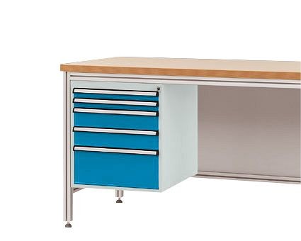 Manuflex Gehäuse-Unterbau für ALU-Arbeitstische, Nutzhöhe 500 mm mit 5 Schubfächern, für Tischtiefe 800 mm, Lichtblau, ZB4872.5012