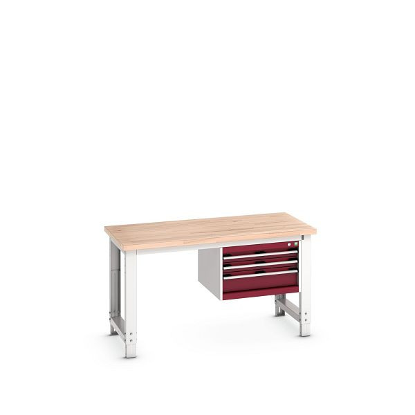 bott cubio Werkbank mit Hängeschrank 3 Schubladen, Rotbuche, höhenverstellbar BxHxT: 1500x750x740-1140mm, Rotbuche RAL 7035/3004, 41003471.24V