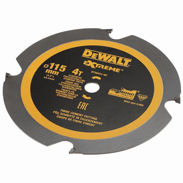 DeWalt Faserzement-Kreissägeblatt PCD für Akku-Handkreissägen, 115x9,5mm, 4Z, DT20421-QZ