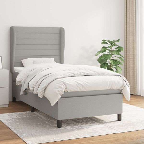 vidaXL Boxspringbett mit Matratze Hellgrau 90x200 cm Stoff, 3128013