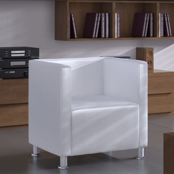vidaXL Würfel-Sessel Weiß Kunstleder, Material: Baumwolle: 6%, Polyester: 4%, Polyurethan: 18%, PVC: 72%, 240069