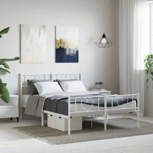 vidaXL Bettgestell mit Kopf- und Fußteil Metall Weiß 160x200 cm, 355533
