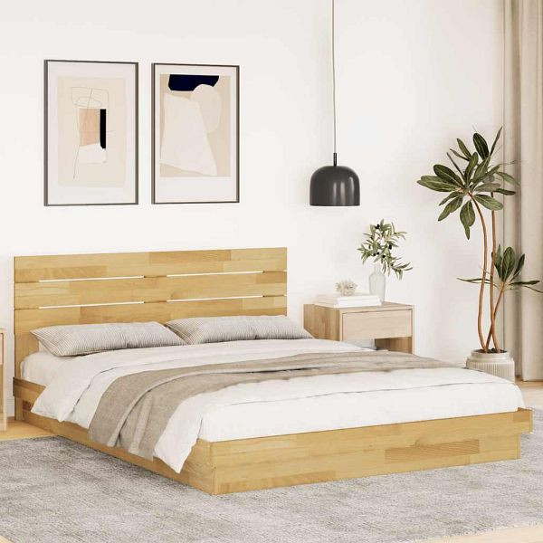 vidaXL Massivholzbett mit Kopfteil ohne Matratze 150x200 cm Eichenholz, 3315741