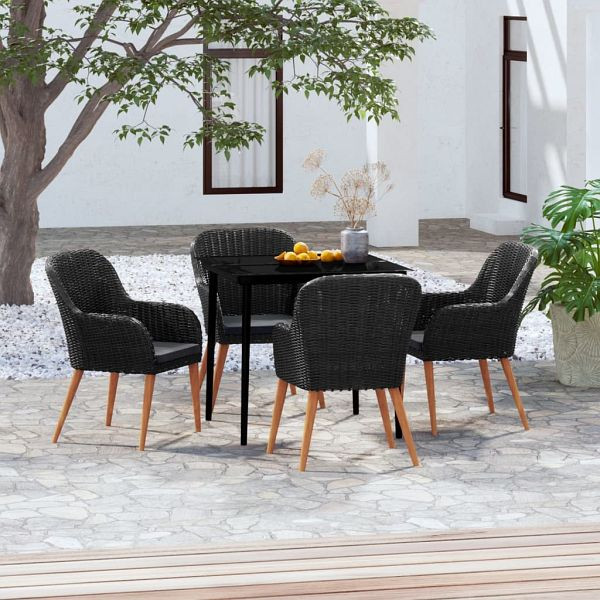 vidaXL 5-teilig Garten-Essgruppe mit Kissen Schwarz, 3099518