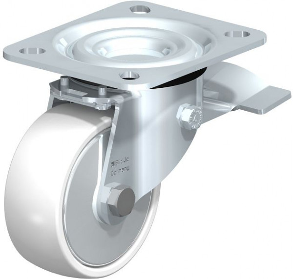 Blickle L-PO 80R-ST-FA Stahlblech-Lenkrolle, mittelschwere Ausführung, mit Anschraubplatte & Feststeller, Polyamid, Weiß, 749325