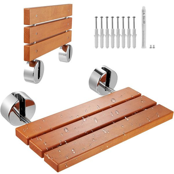 VEVOR Klappbarer Duschsitz Teakholz 50,6 x 33,3 cm wandmontierte Duschbank, SMKWZCWKBYM2U6SL3V0