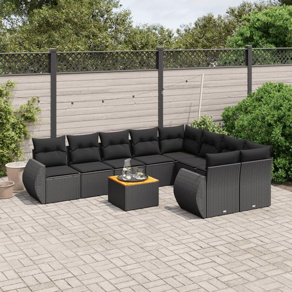 vidaXL 10-teilig Garten-Sofagarnitur mit Kissen Schwarz Poly Rattan, 3257490